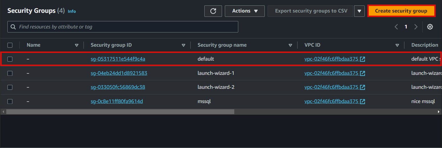 Modify security group